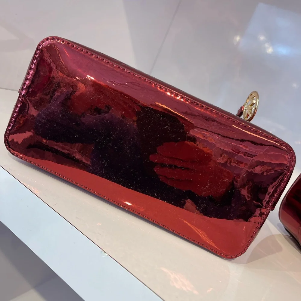 MICHAEL KORS Jet Set Extra-Sm Metallic Logo Debossed Convertible TZ Tote Cherry